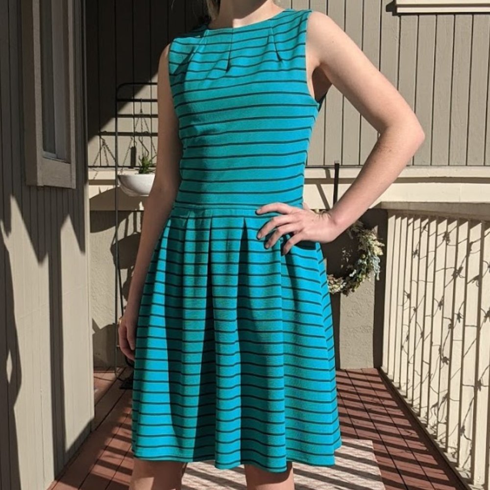 Women's Mossimo Teal Striped Fit & Flare DressSzXS